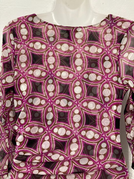 Y2K INC International Concepts 3/4 Sleeve Mesh Top Faux Wrap Ruched Fitted PM - Picture 6 of 10